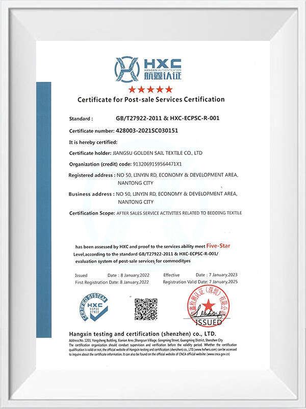 Certifikat för certifiering av tjänster efter försäljning